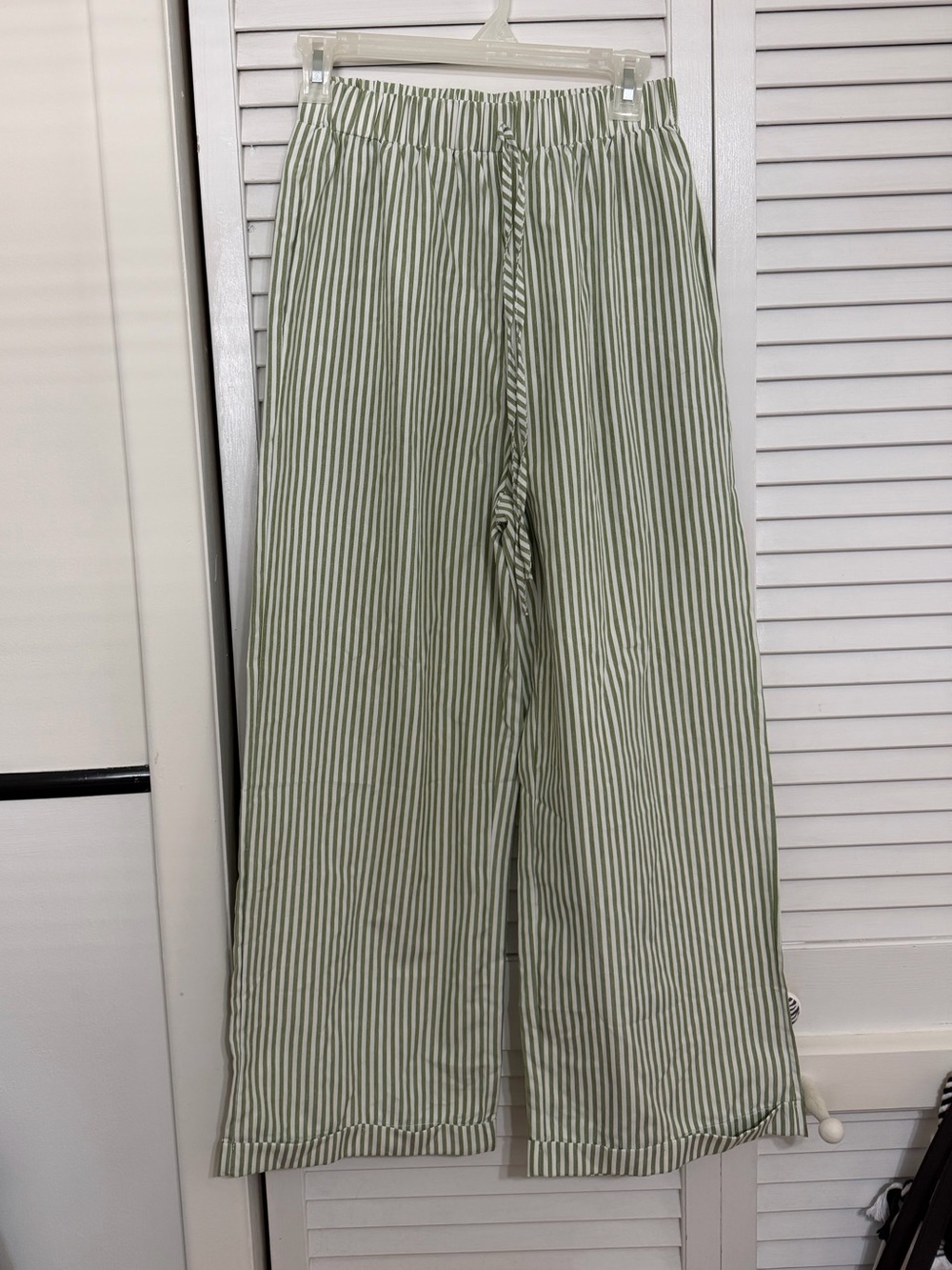 SHEIN Green & White Vertical Stripe Wide Leg Pants
